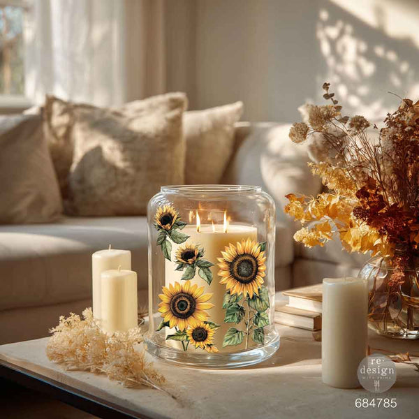 Re-design with Prima SUN-DRENCHED HARVEST Fall Sunflowers Luxe Transfers NEW 3.25"x11.5" #684785