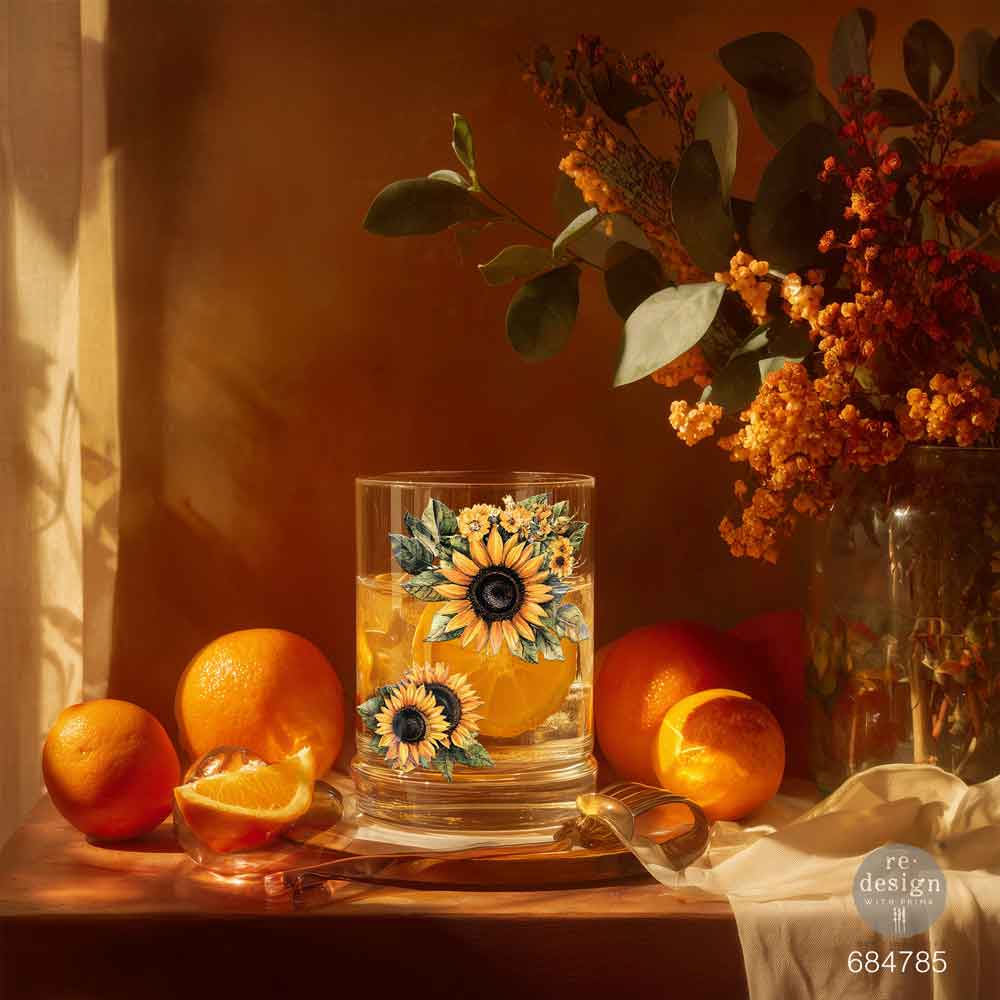 Re-design with Prima SUN-DRENCHED HARVEST Fall Sunflowers Luxe Transfers NEW 3.25
