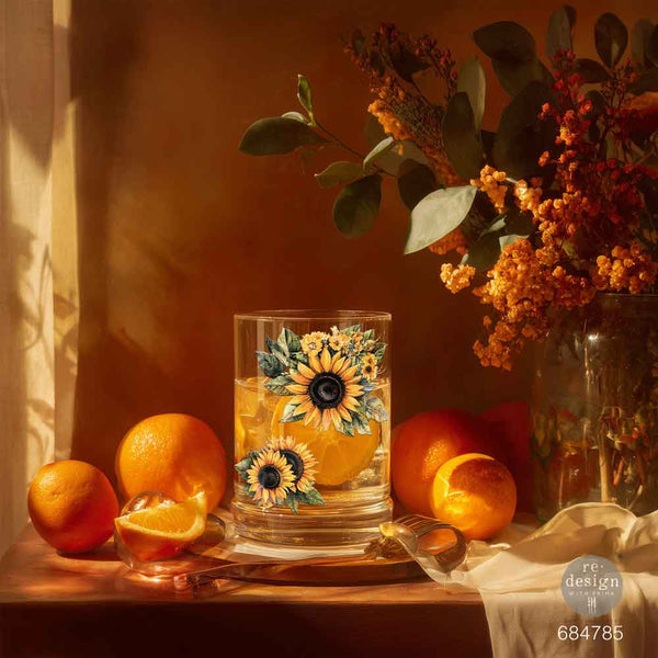 Re-design with Prima SUN-DRENCHED HARVEST Fall Sunflowers Luxe Transfers NEW 3.25"x11.5" #684785