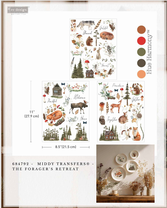 Re-design with Prima FORAGER'S RETREAT Fall Autumn 8.5 x 11 Middy Transfers 3 sheets  #684792 Limited Edition