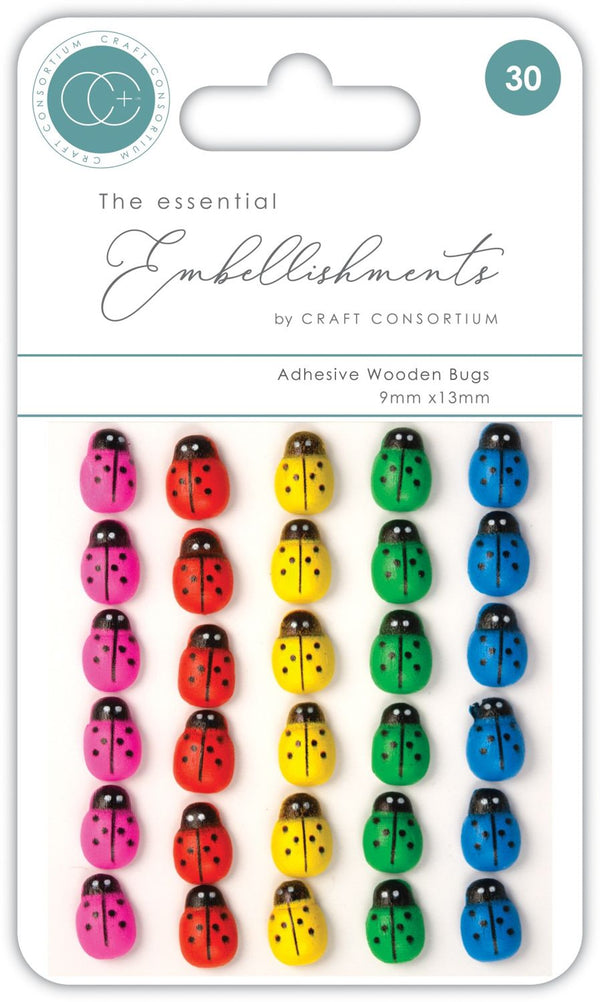 Craft Consortium ADHESIVE WOODEN LADY BUGS Assorted Colors #CEWDNS001