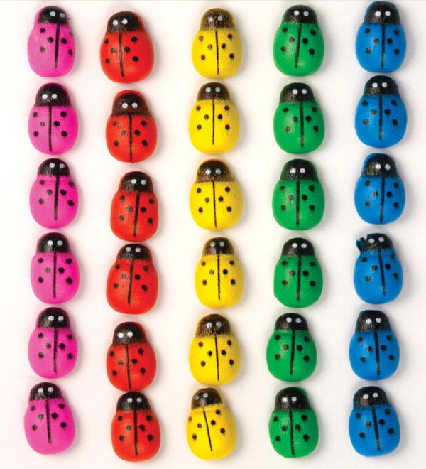 Craft Consortium ADHESIVE WOODEN LADY BUGS Assorted Colors #CEWDNS001