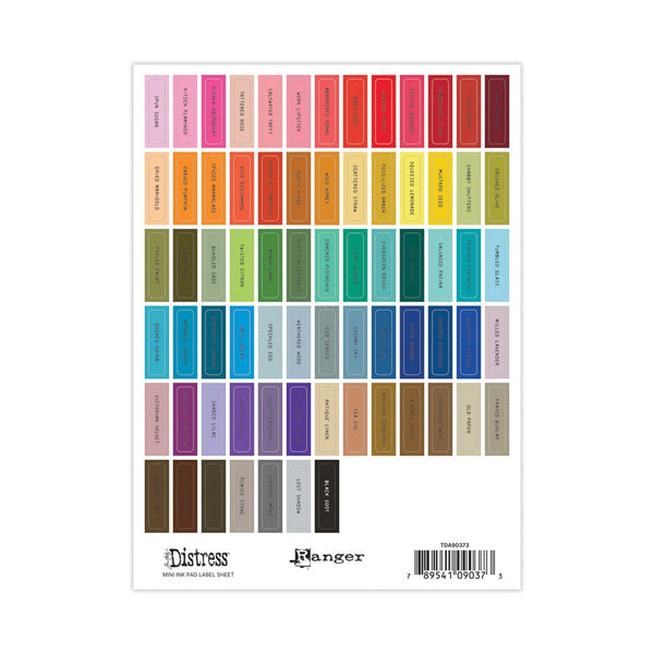 Ranger Ink DISTRESS Mini Ink Pad Label Sheet BLACK LETTERING #TDA90373