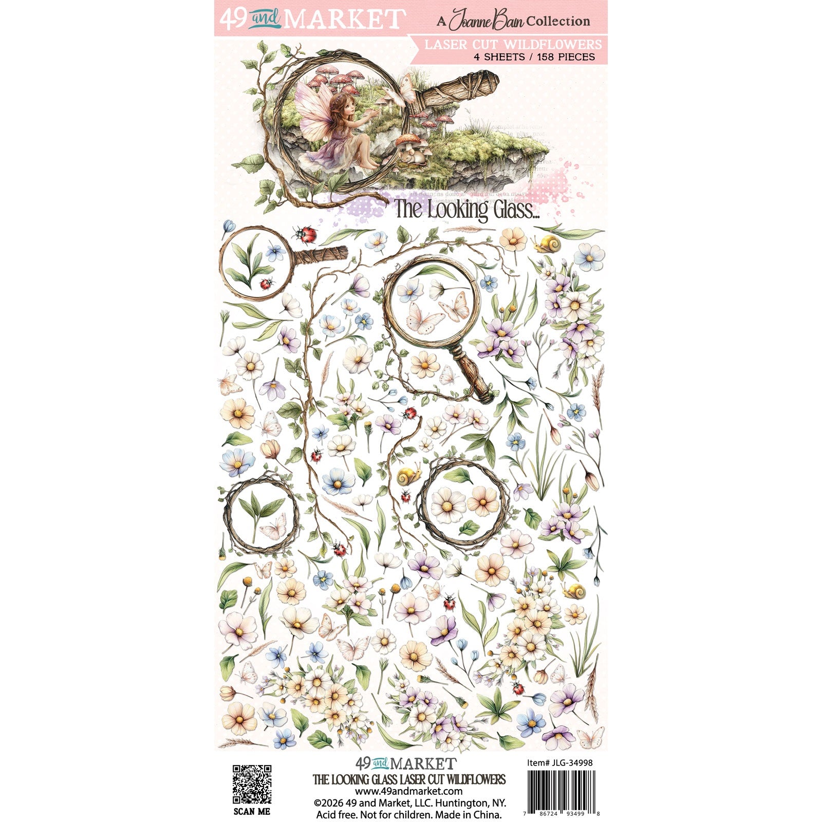 49 and Market THE LOOKING GLASS Laser-Cut Wildflowers 158 pcs #JLG-34998