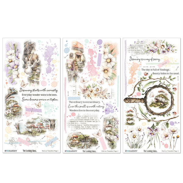 49 and Market THE LOOKING GLASS Rub-On Transfers 3 pcs #JLG-34974