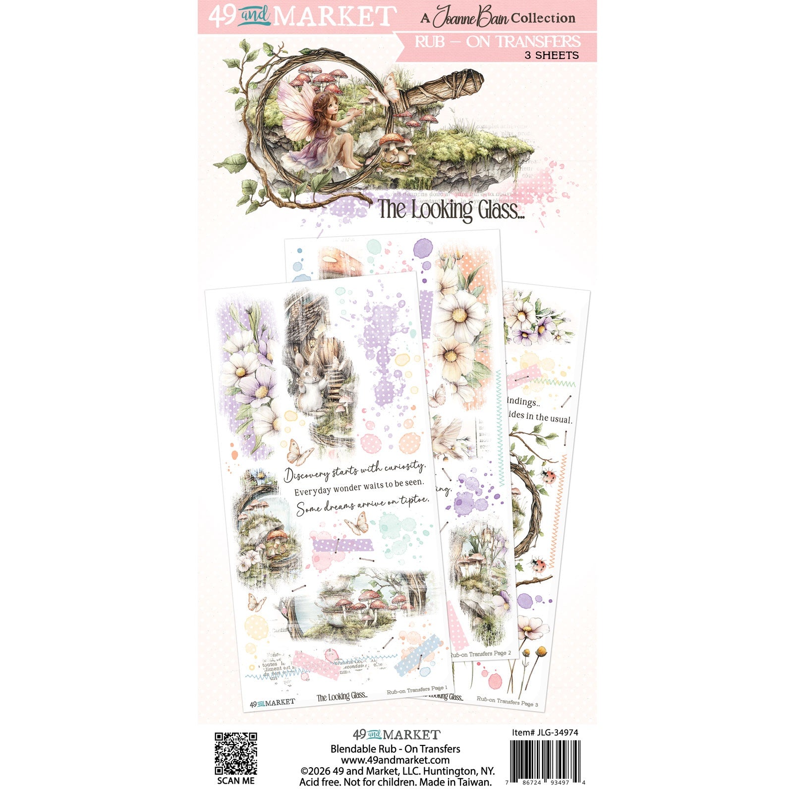 49 and Market THE LOOKING GLASS Rub-On Transfers 3 pcs #JLG-34974