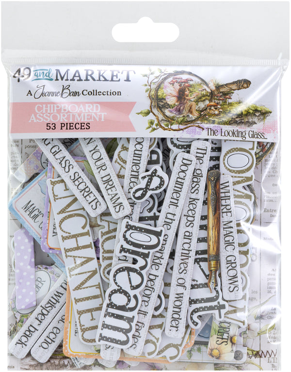 49 and Market THE LOOKING GLASS Chipboard Assortment 53 pcs #JLG-35025