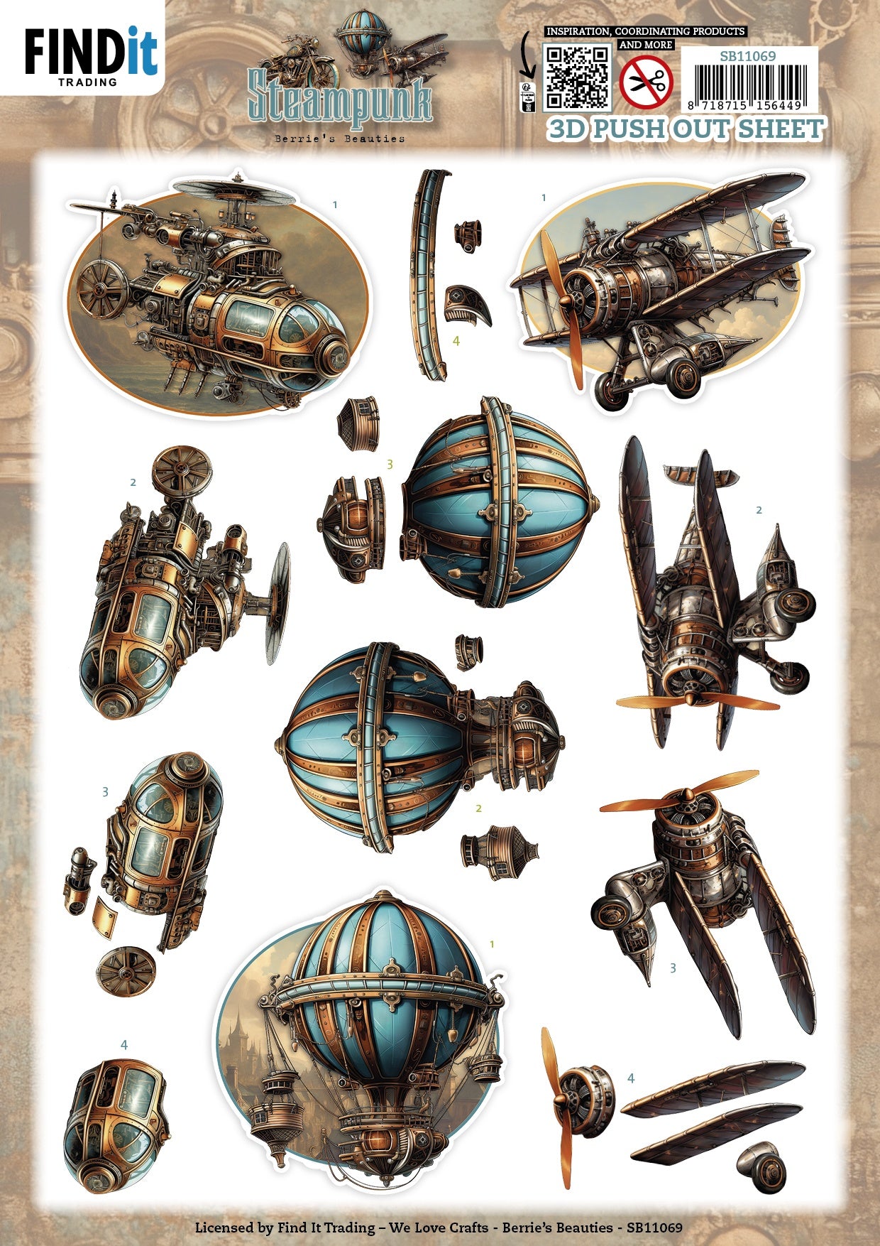 Find It Trading Steampunk BERRIE'S BEAUTIES 3D Push Out Sheets - 4 Sheets