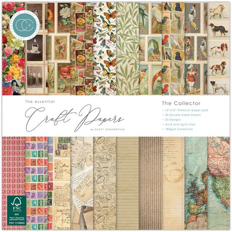 Craft Consortium THE COLLECTOR - The Essential Craft Papers 12"x12" 30 Sheets #CCEPAD038