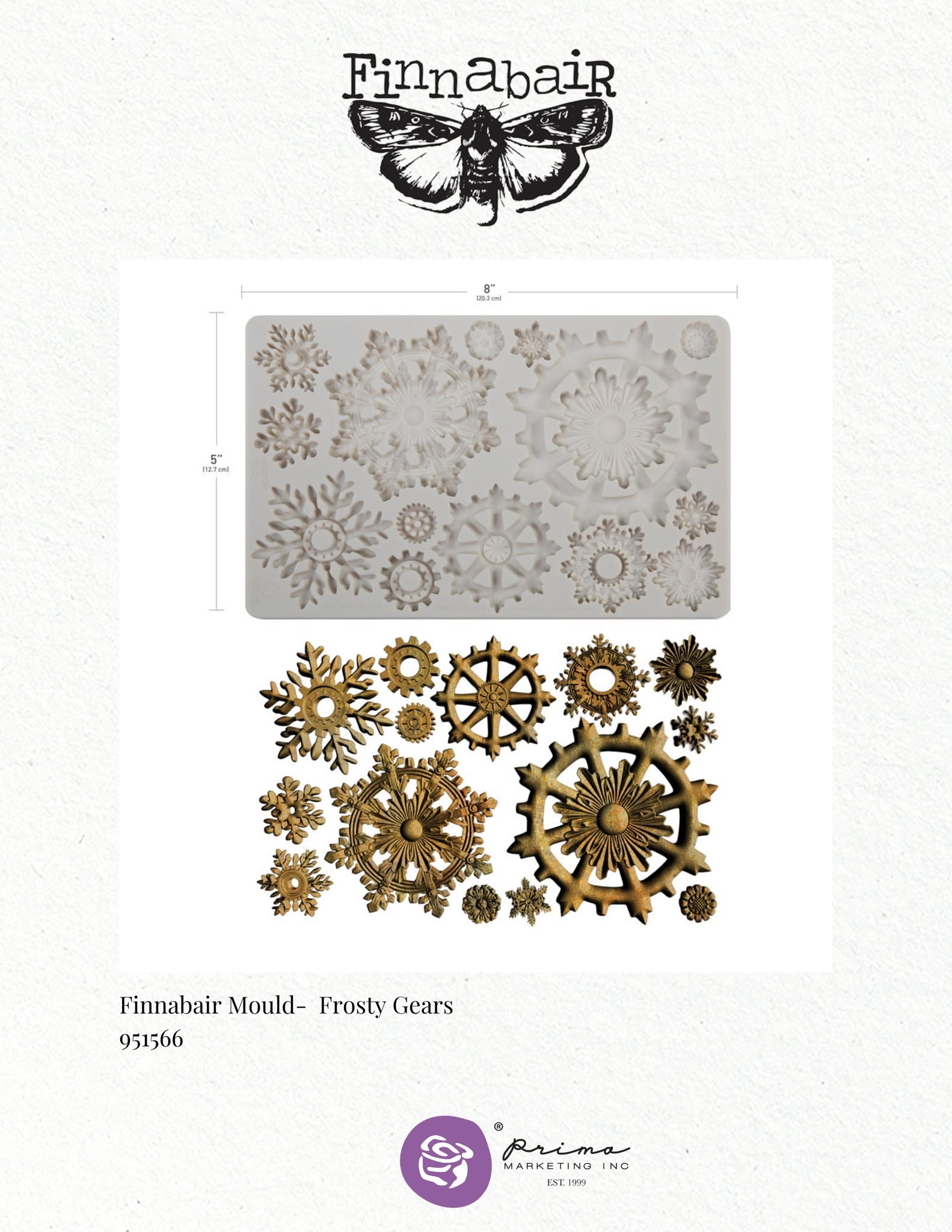 Prima Finnabair FROSTY GEARS Moulds Food Safe Heat Resistant Resin 5X8