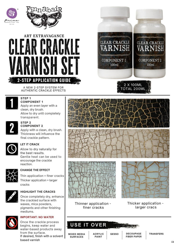 Prima Finnabair Art Extravagance CLEAR CRACKLE VARNISH Set - Parts 1 and 2 100ml each #951917