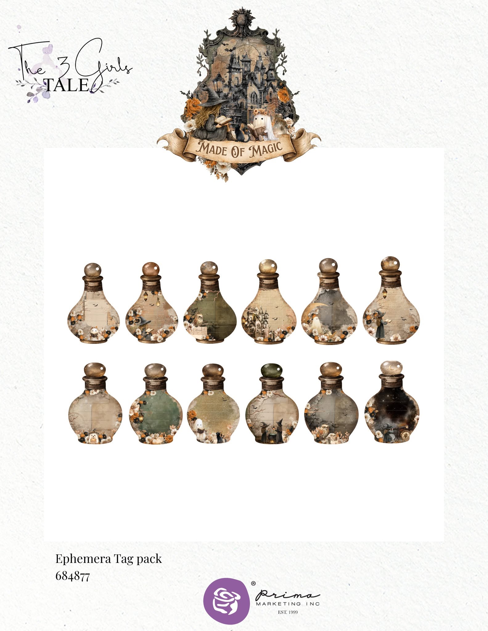 Prima - 3 Girls Tale MADE of MAGIC Potion Bottle Halloween Collection - 36 pcs #684877