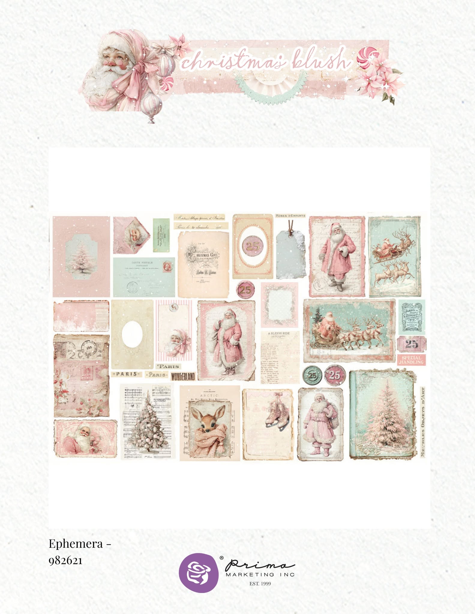 Prima - Christmas Blush Collection JUNK JOURNAL KIT Ephemera - 76 pcs #982621