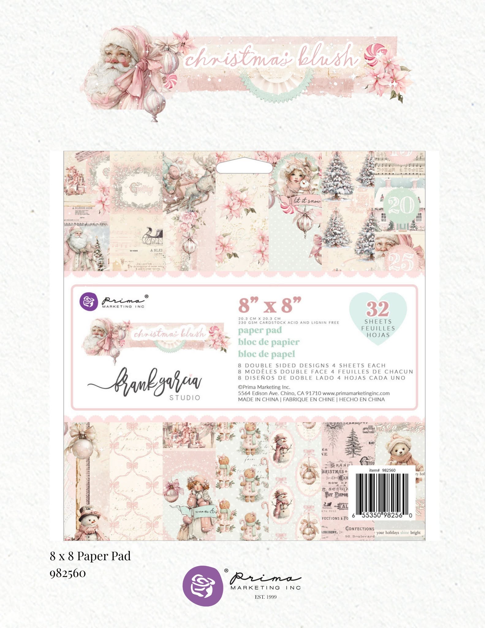 Prima CHRISTMAS BLUSH Collection 8X8 Paper Pad 32 Sheets #982560