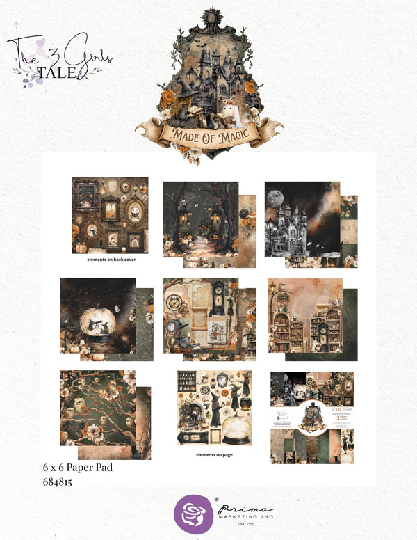 Prima 3 Girls Tales - MADE of MAGIC Collection 6X6 Paper Pad 32 SHEETS #684815