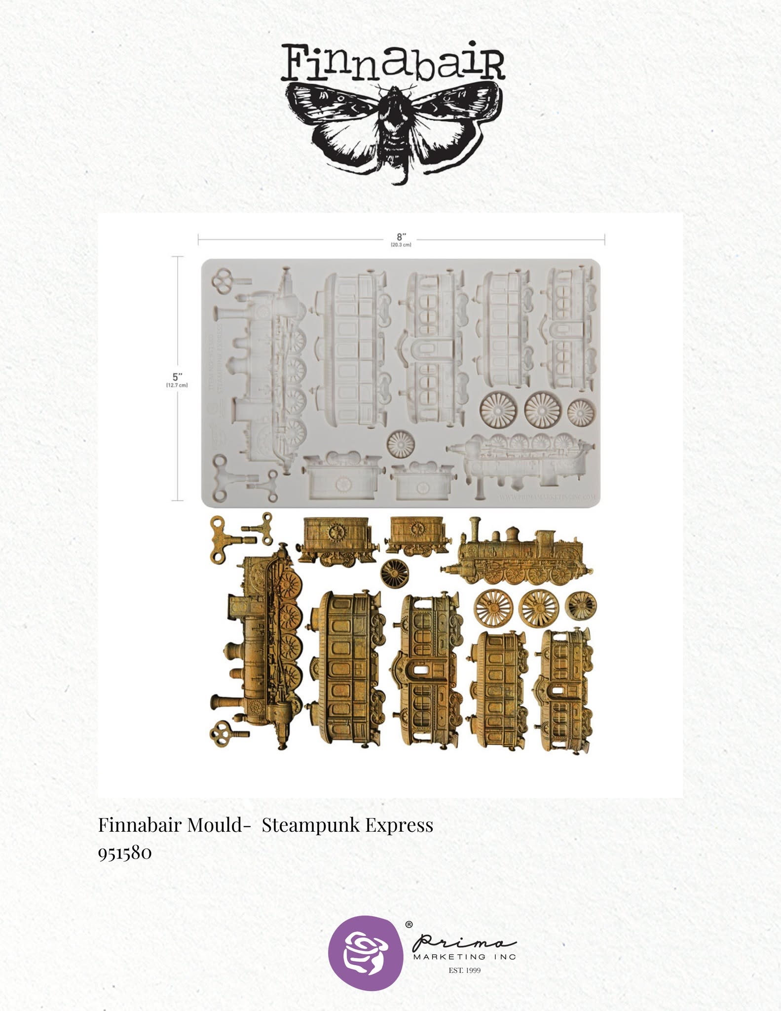 Prima Finnabair STEAMPUNK EXPRESS Moulds Food Safe Heat Resistant Resin 5X8