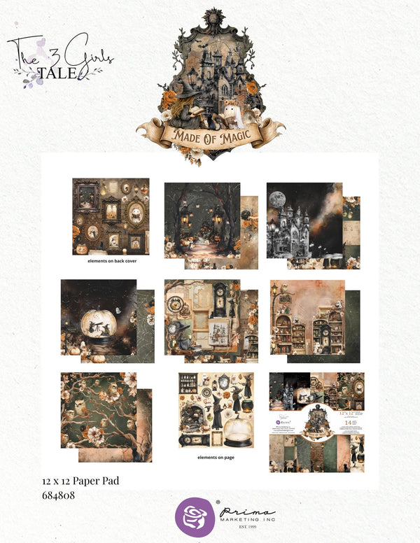 Prima - 3 Girls Tale MADE OF MAGIC Halloween Collection - 12x12 Paper Pad 14 Sheets #684808