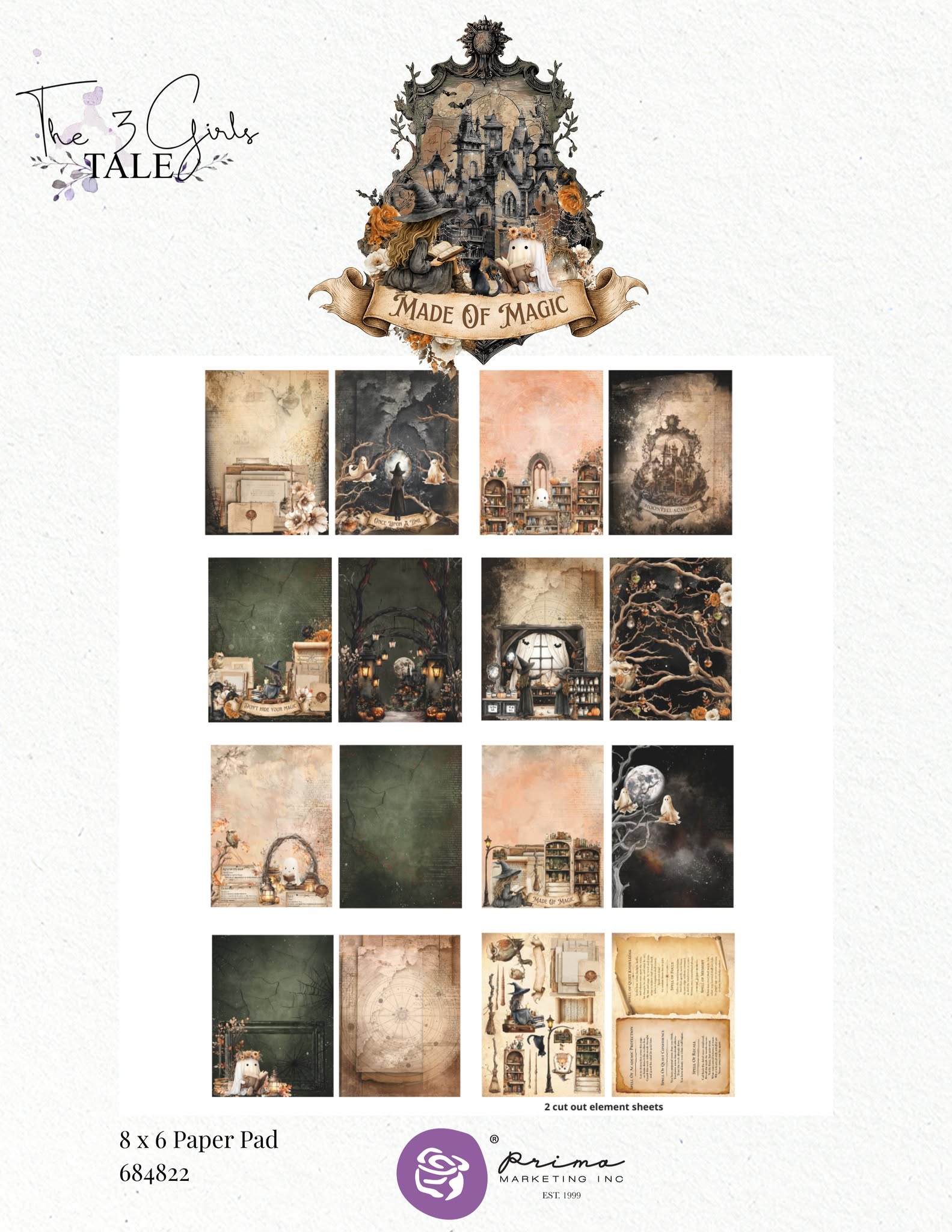 Prima - 3 Girls Tale - MADE OF MAGIC Halloween Collection - 8X6 Paper Pad #684822