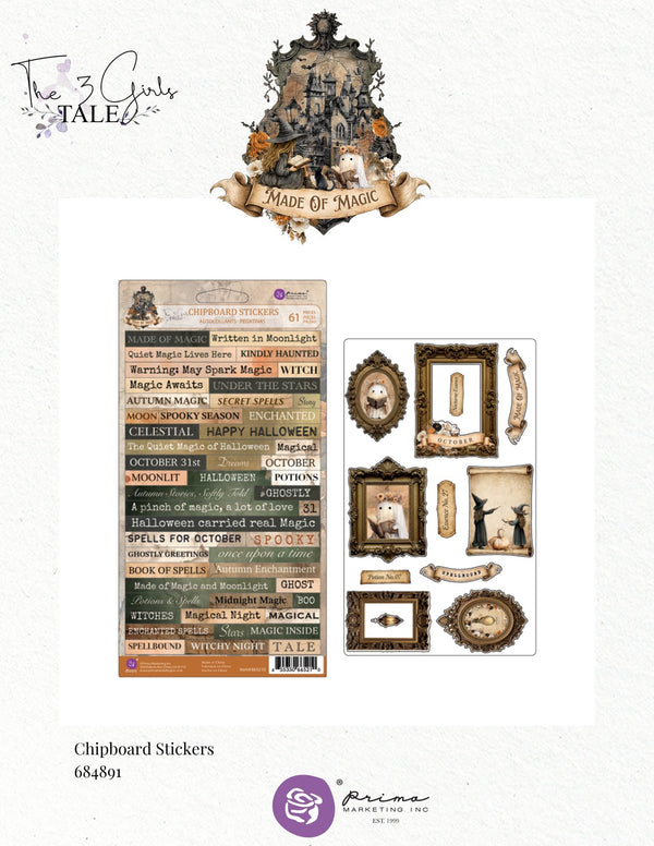 Prima -3 Girls Tale - MADE of MAGIC Collection CHIPBOARD Stickers  #684891