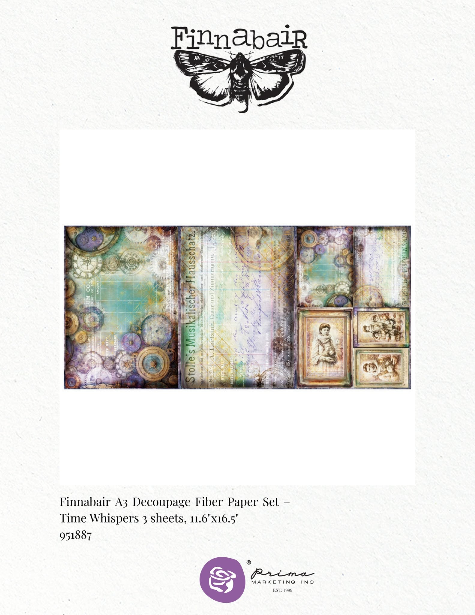 Finnabair Prima TIME WHISPERS A3 Decoupage Rice Paper 11.7