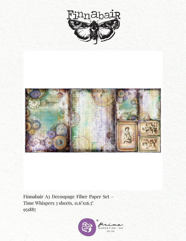 Finnabair Prima TIME WHISPERS A3 Decoupage Rice Paper 11.7" x 16.5" 3 SHEETS #951887