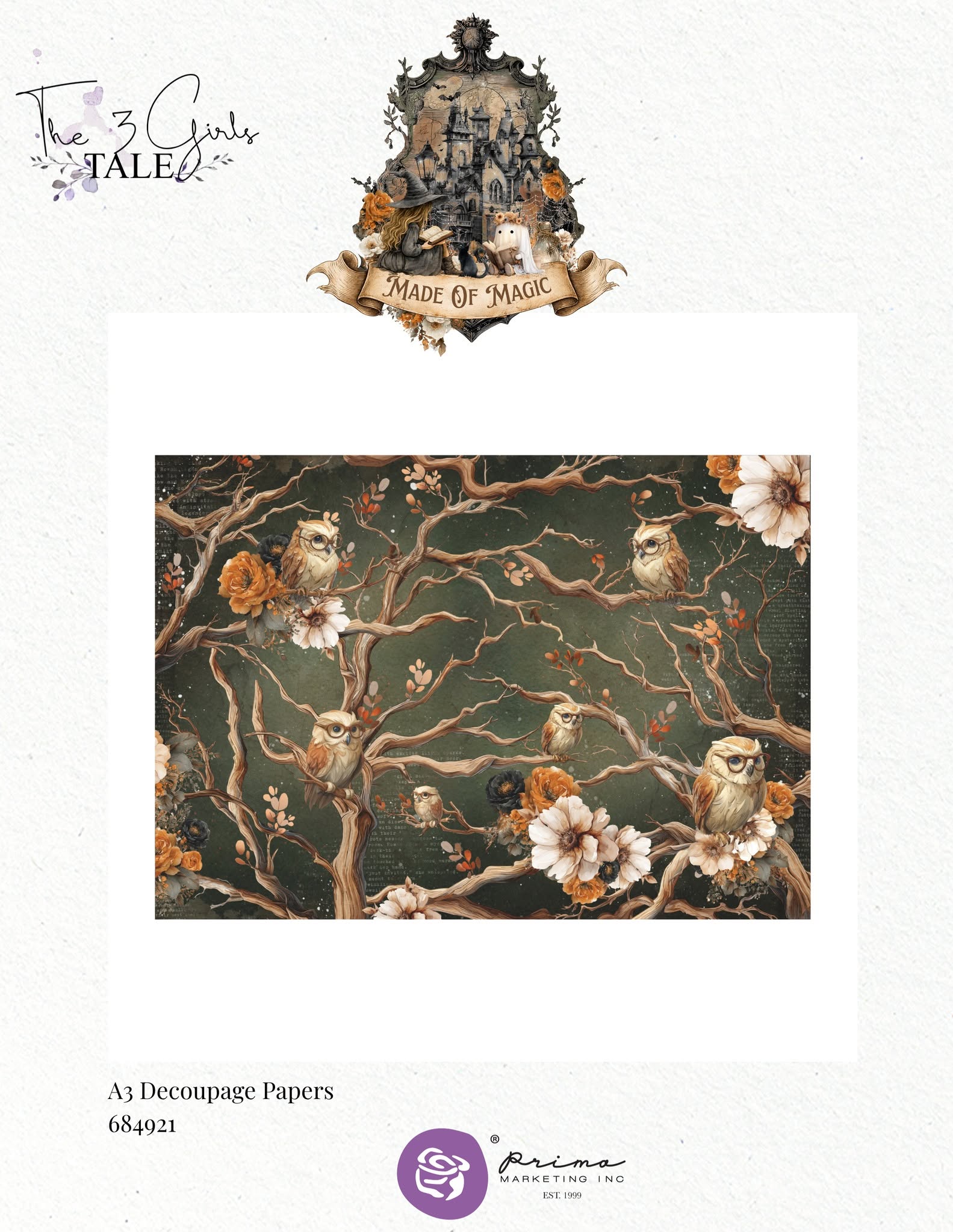 Prima - 3 Girls Tale MADE OF MAGIC A3 Decoupage Rice Paper 11.7