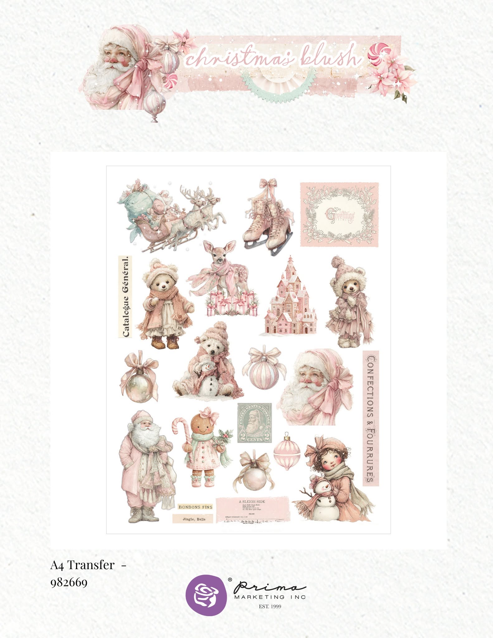 Prima CHRISTMAS BLUSH A4 8.3x11.7 Rub On Transfer #982669