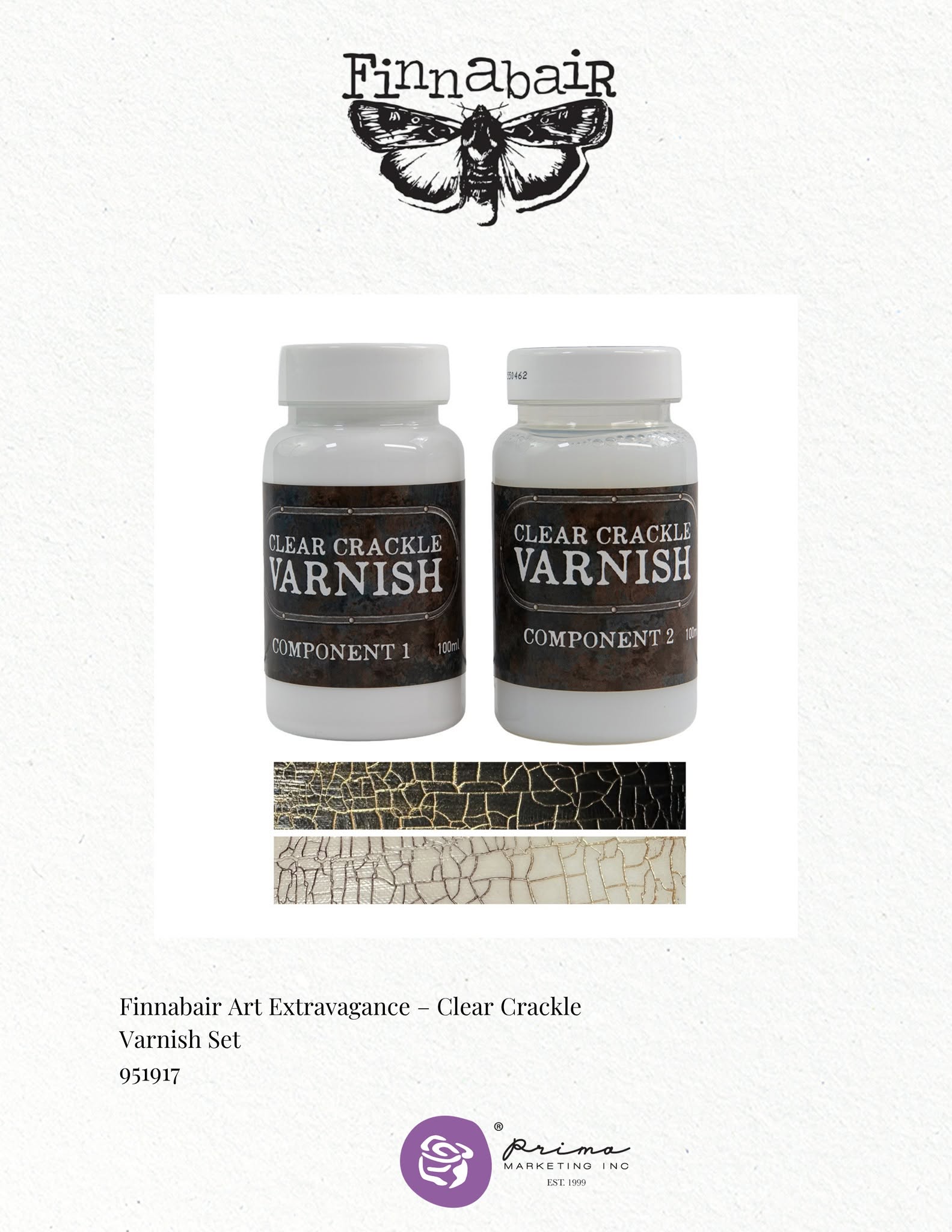 Prima Finnabair Art Extravagance CLEAR CRACKLE VARNISH Set - Parts 1 and 2 100ml each #951917