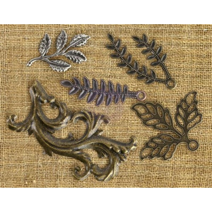 Prima Finnabair Mechanicals LEAVES 1 Metal Embellishments - 5 Pcs #961039