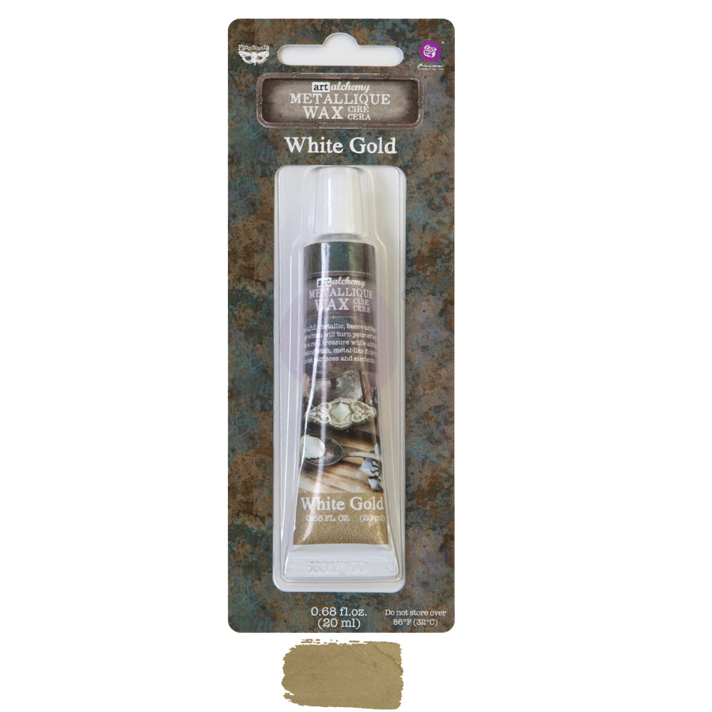 Finnabair Art Alchemy Prima WHITE GOLD TUBE  Metallique Wax .68 oz Altered Art Mixed Media 964016