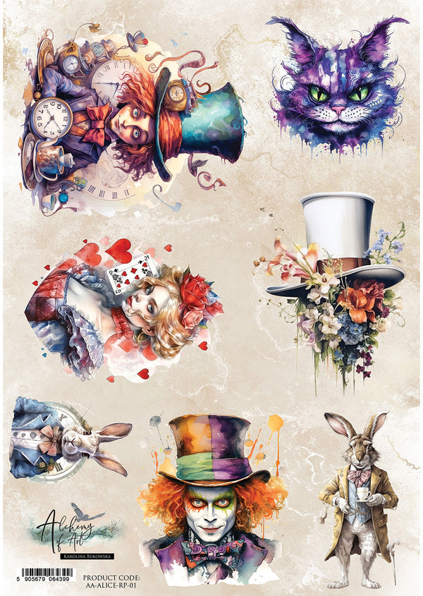 Alchemy of Art ALICE in Wonderland A4 Decoupage Rice Paper #AA-ALICE-RP-01