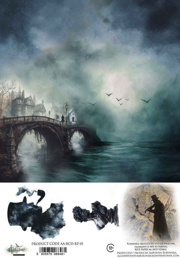 Alchemy of Art BEHIND CLOSED DOORS - BRIDGE A4 Decoupage Rice Paper #AA-BCD-RP-01