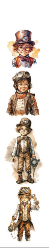 Set of steampunk-themed figurines on a white background