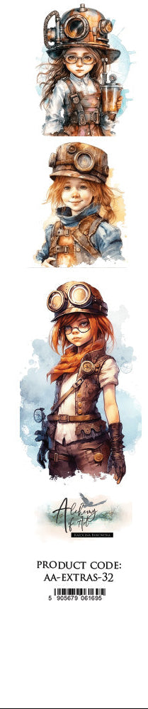 Set of steampunk-themed illustrations on a white background