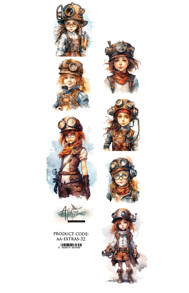 Set of steampunk-themed illustrations on a white background