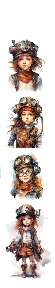 Set of steampunk-themed illustrations on a white background