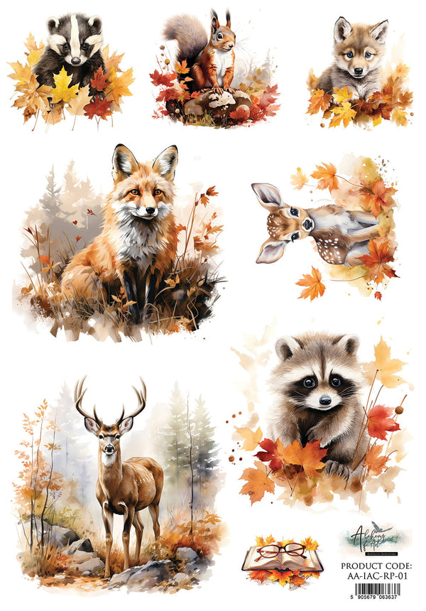 Alchemy of Art IN AUTUMN COLORS - ANIMALS A4 Decoupage Rice Paper #AA-IAC-RP-01