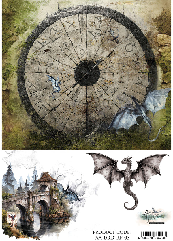 Alchemy of Art LEGENDS of the DRAGONS - DRAGON RUNES A4 Decoupage Rice Paper #AA-LOD-RP-03