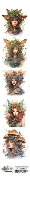 Set of forest-themed stickers with various characters and elements on a white background.