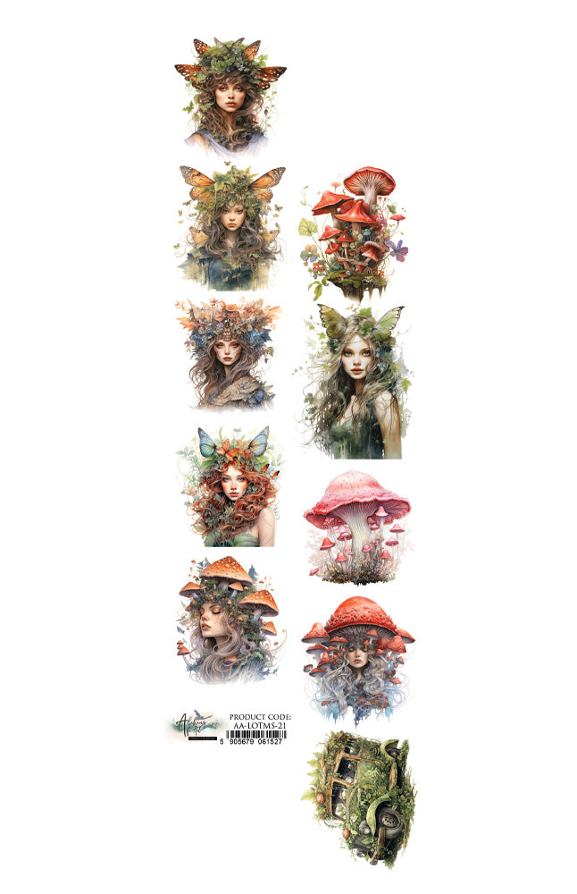 Set of forest-themed FUSSY CUTS with various characters and elements on a white background.