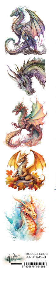 Collection of colorful dragon and fantasy-themed FUSSY CUTS on a white background.