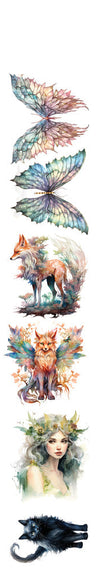 Collection of colorful dragon and fantasy-themed FUSSY CUTS on a white background.
