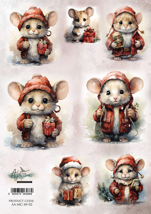 Alchemy of Art MERRY CHRISTMAS - MICE A4 Decoupage Rice Paper #AA-MC-RP-02