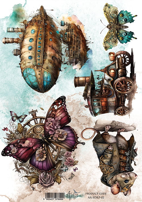 Alchemy of Art STEAMPUNK DREAMS - BUTTERFLY A4 Decoupage Rice Paper #AA-SD-RP-02