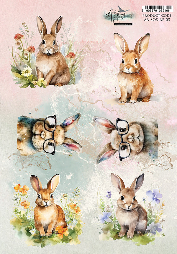 Alchemy of Art SOUL OF SPRING - BUNNIES A4 Decoupage Rice Paper #AA-SOS-RP-05
