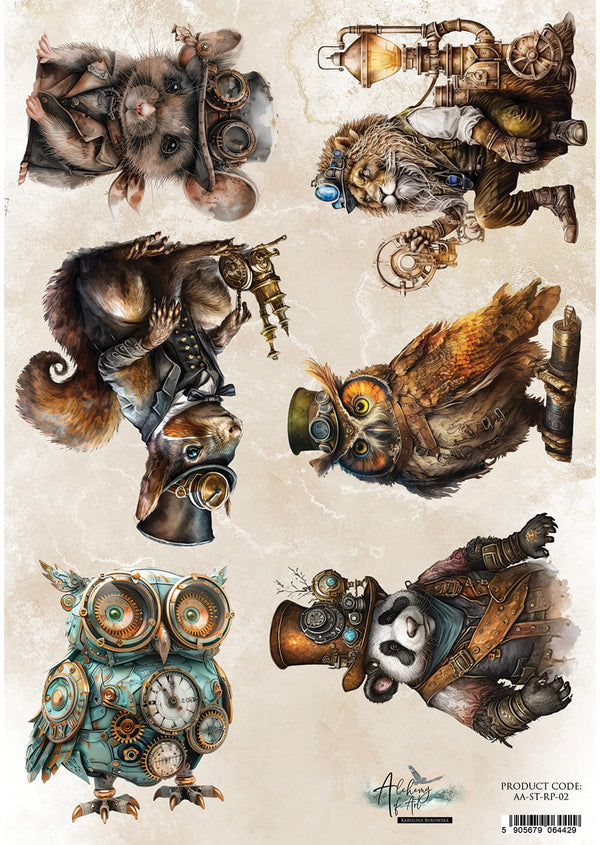 Alchemy of Art STEAMPUNK DREAMS - ANIMALS A4 Decoupage Rice Paper #AA-RP-ST-RP-02