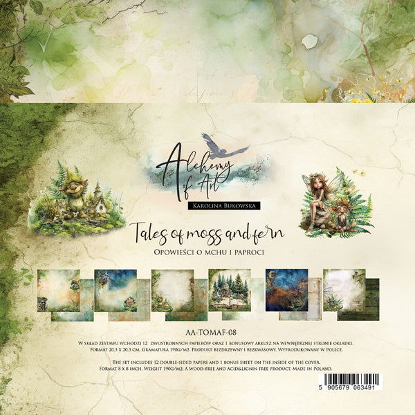 Product packaging for 'Alchemy of Art' with illustrations and text on a nature-themed background.