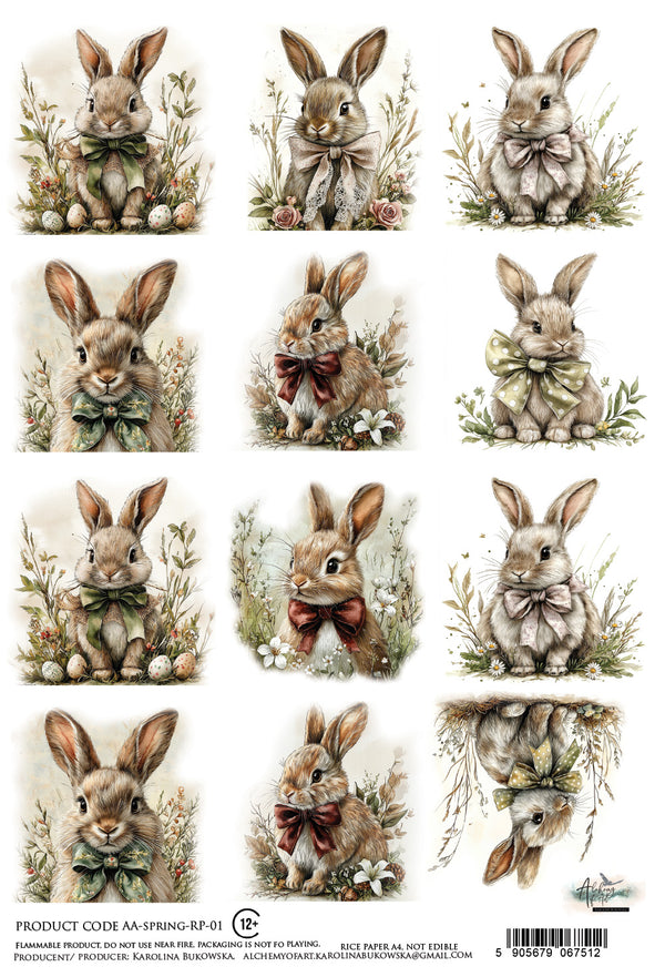 Alchemy of Art SPRING - BUNNIES A4 Decoupage Rice Paper #AA-SPRING-RP-01