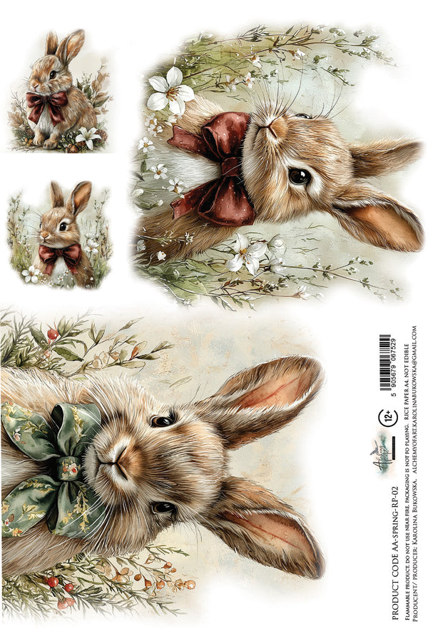 Alchemy of Art SPRING - BUNNIES A4 Decoupage Rice Paper #AA-SPRING-RP-02