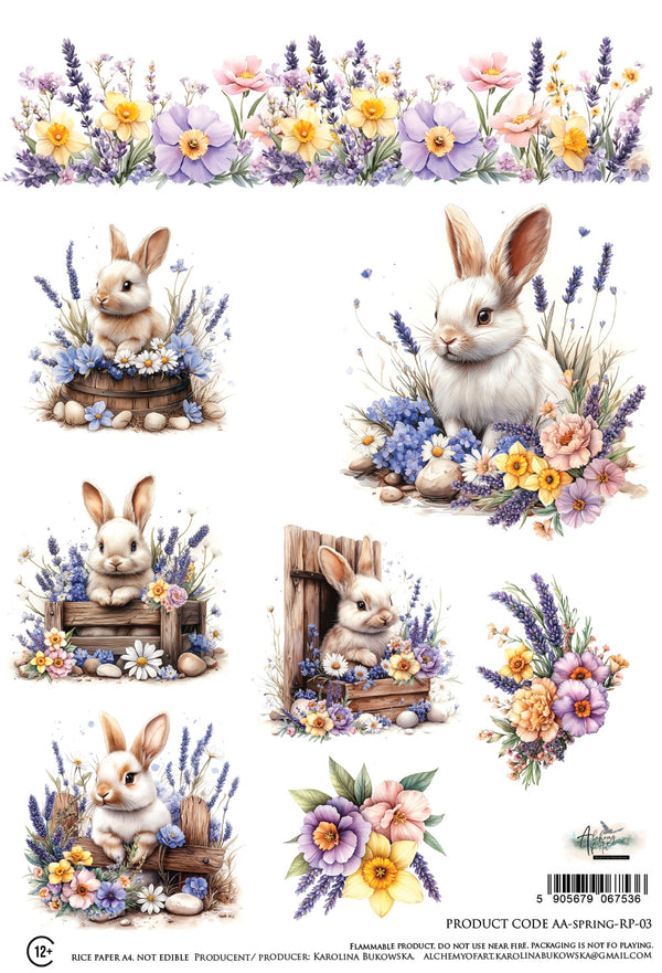 Alchemy of Art SPRING - BUNNIES A4 Decoupage Rice Paper #AA-SPRING-RP-03